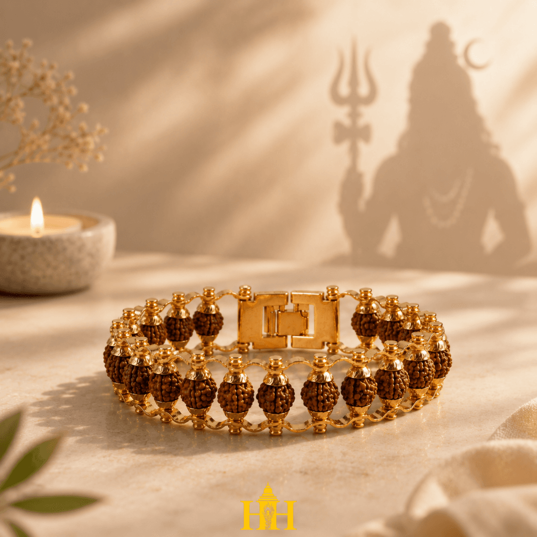 Gold Plated Rudraksha Chain Bracelet
