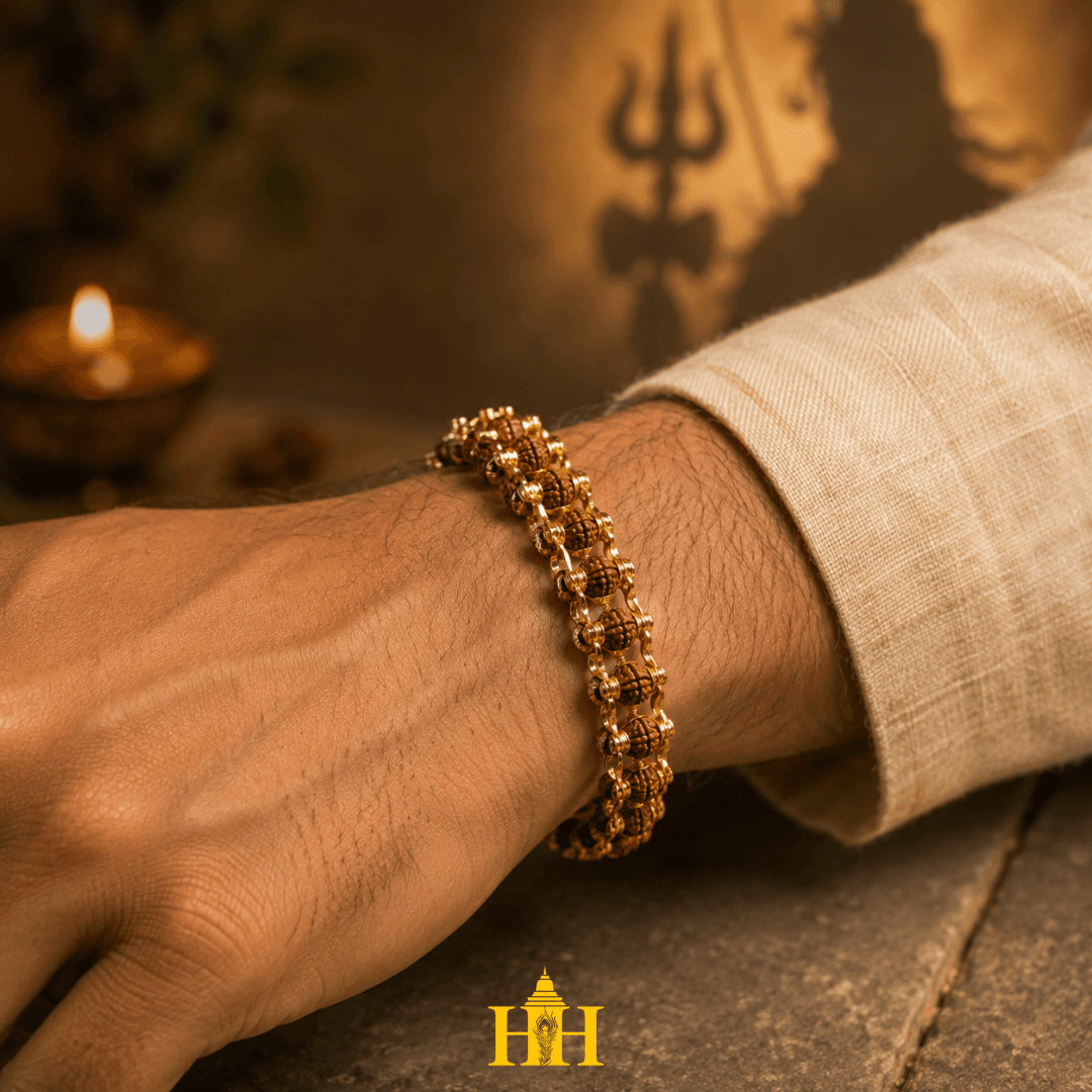 Gold Plated Rudraksha Chain Bracelet