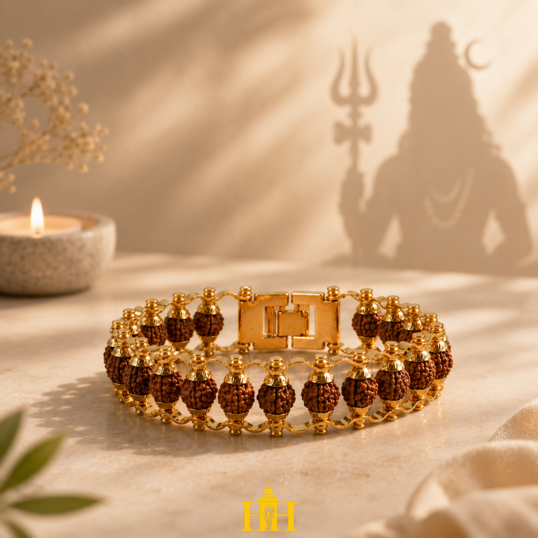 Gold Plated Rudraksha Chain Bracelet