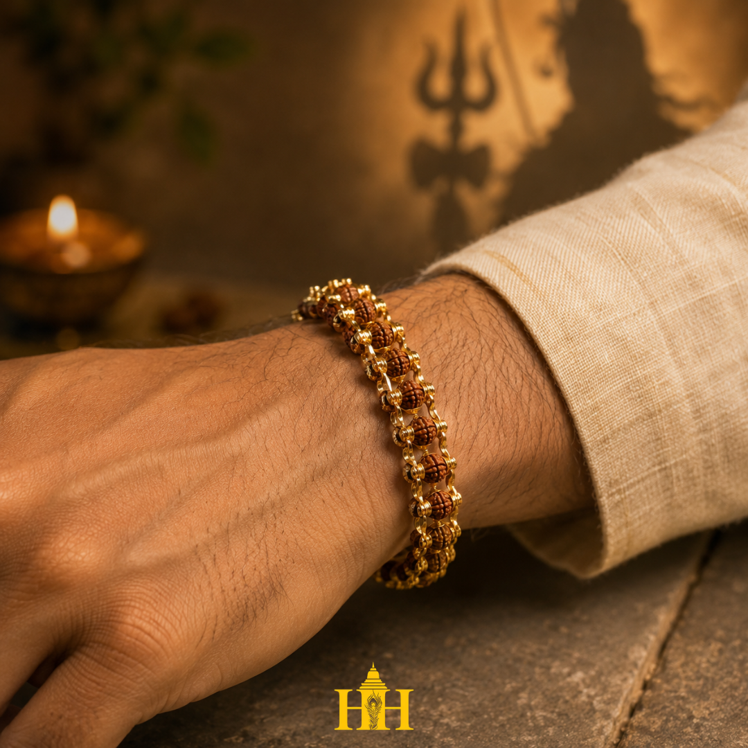 Gold Plated Rudraksha Chain Bracelet